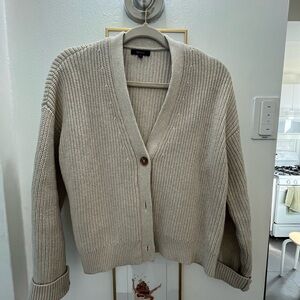 Quince Neutral Cream Button-Front Ribbed Cardigan